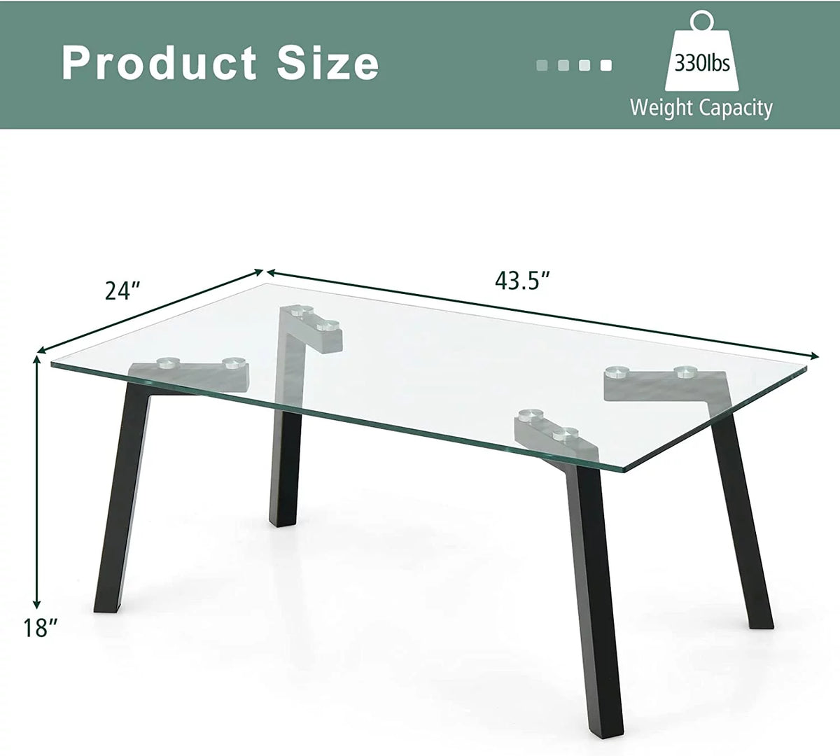 Tempered Glass Coffee Table with Metal Frame Q175987