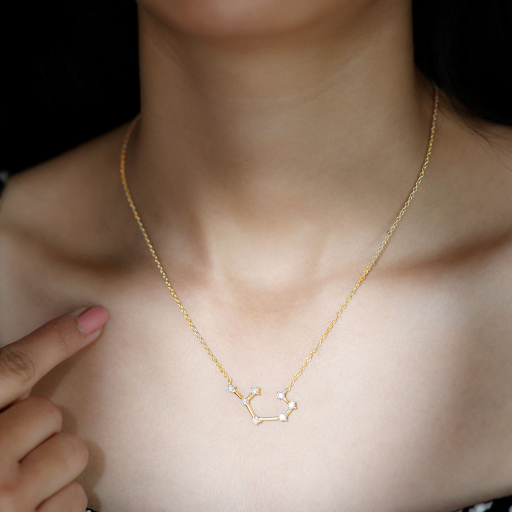 10K Yellow Gold Moissanite Zodiac Sagittarius Constellation Necklace U248