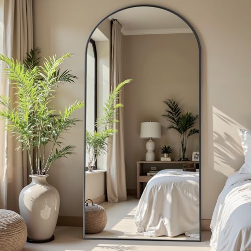Black 78" Oversized Arched Full Length Floor Mirror with Stand X93439