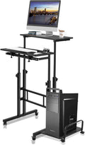 Black Height Adjustable Mobile Standing Desk with Storage Shelf E798