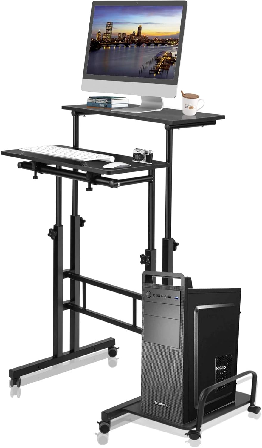 Black Height Adjustable Mobile Standing Desk with Storage Shelf E798