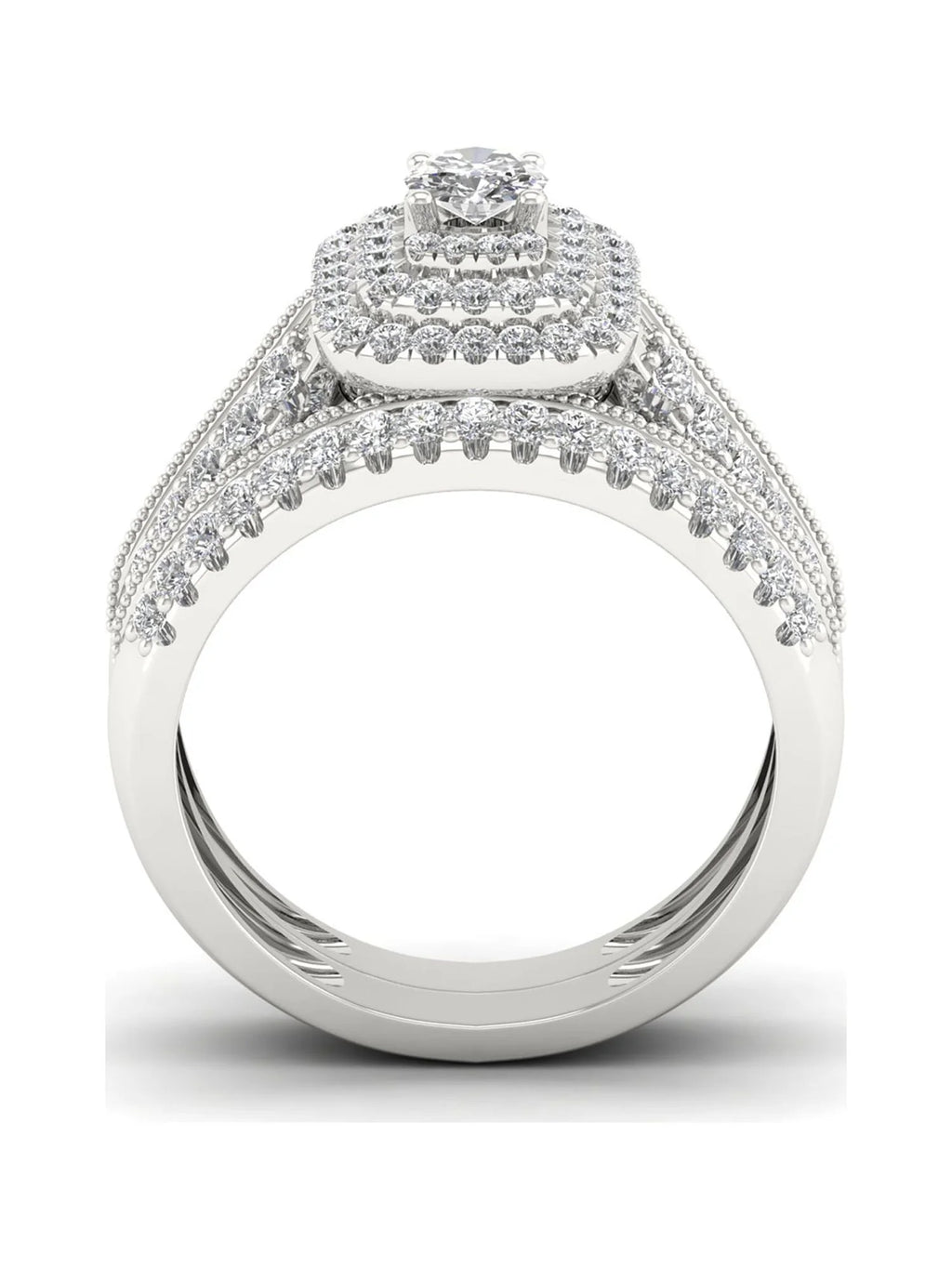 14K White Gold Diamond Halo Engagement Ring Set Q8876