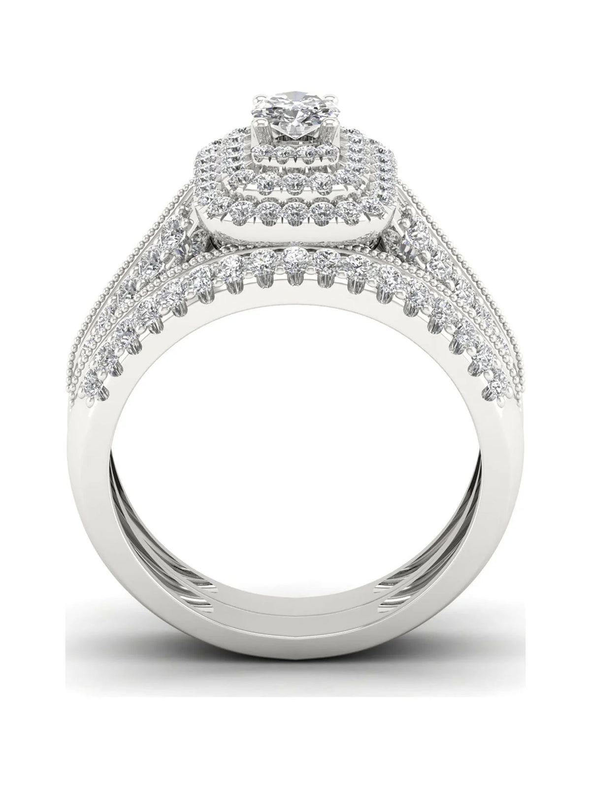 14K White Gold Diamond Halo Engagement Ring Set Q8876