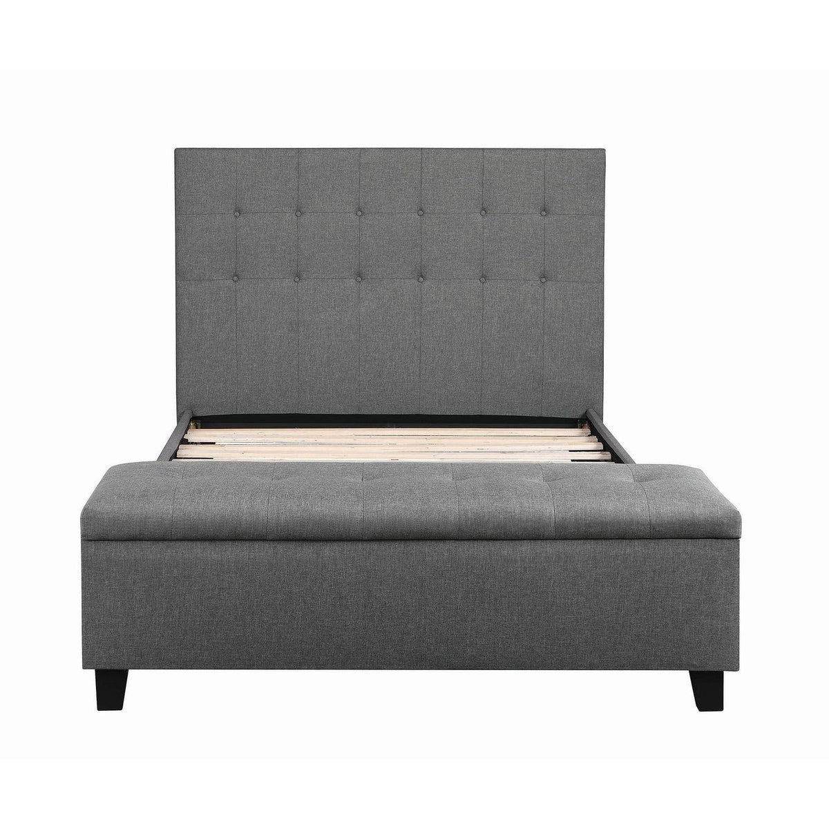 Gray Button Tufted Bed with Attached Storage Bench P52388