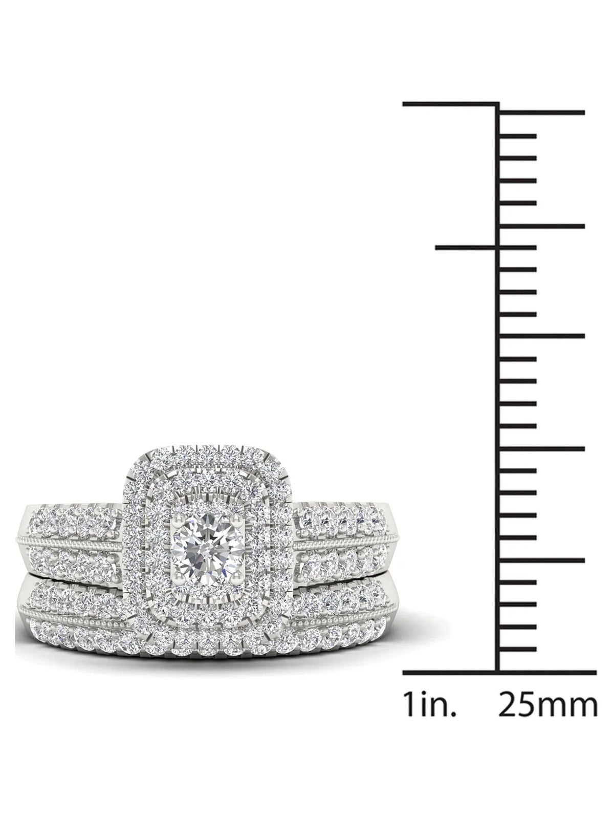 14K White Gold Diamond Halo Engagement Ring Set Q8876