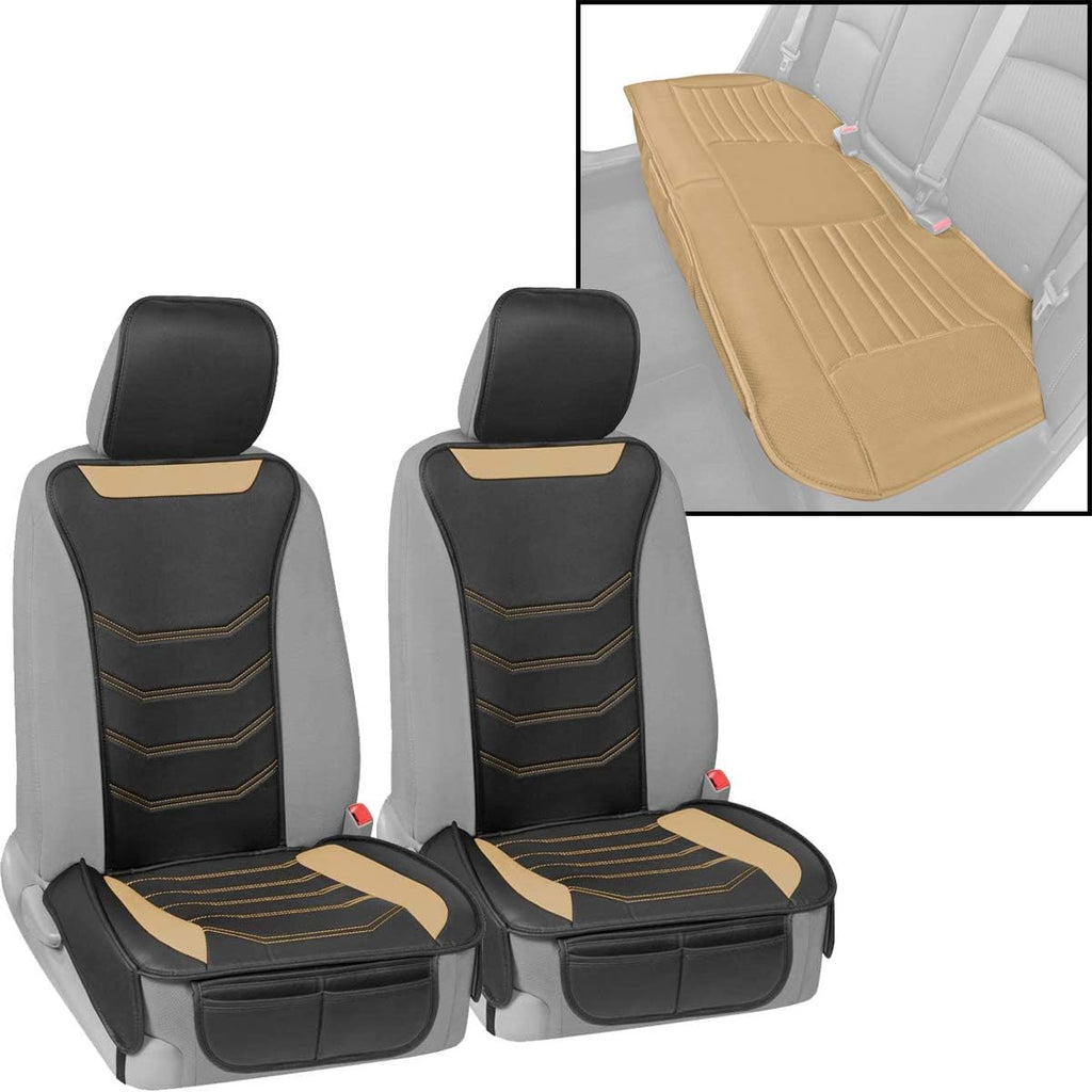 Beige Faux Leather Full Set Car Seat Covers with Rear Bench F7548