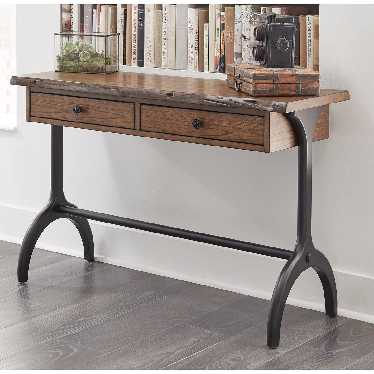 Brown/Black Live-Edge Sofa/Media Console Table D19792
