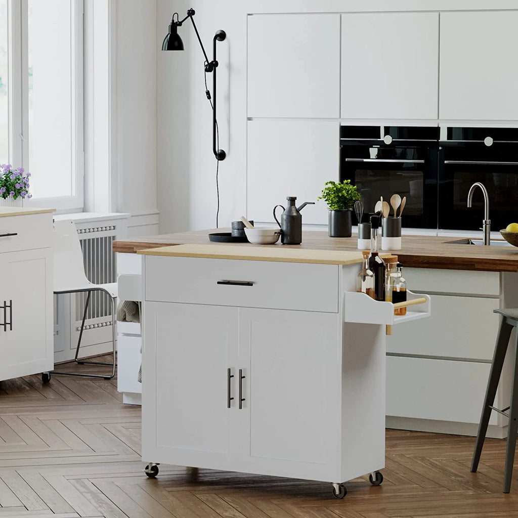 White Rolling Kitchen Island with Storage Cabinet Z2301