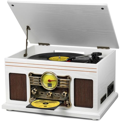 Mahogany Bluetooth Turntable with Speakers E5499