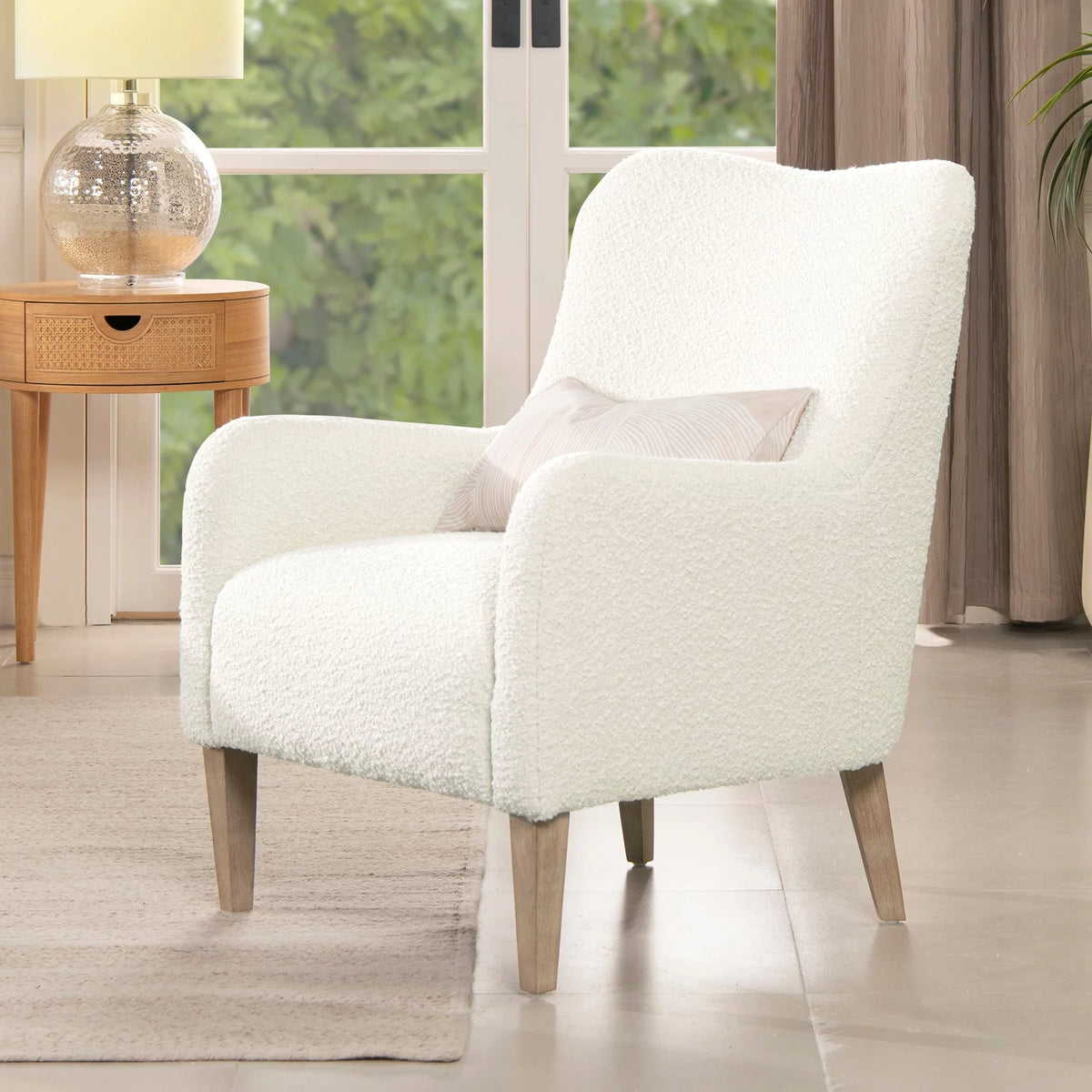 Ivory White Boucle Accent Chair C442