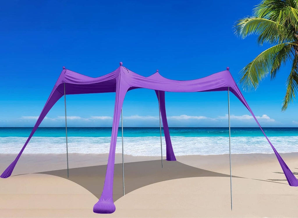 Family Beach Tent Sunshade Canopy Pop Up Sun Shelter 4 Pole with Carry Bag N872819