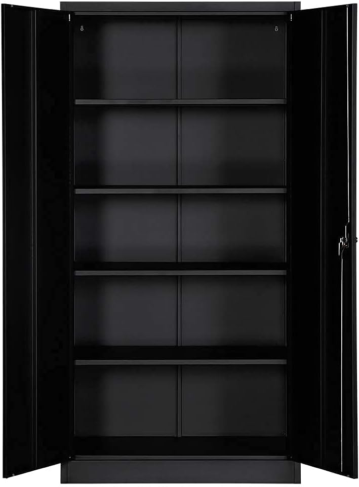 Black 70.8 H Metal Storage Cabinet with 4 Adjustable Shelf and 2 Locking Doors W764092