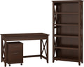 54W Computer Desk with Storage, 2 Drawer Mobile File Cabinet and 5 Shelf Bookcase in Bing Cherry Z522305