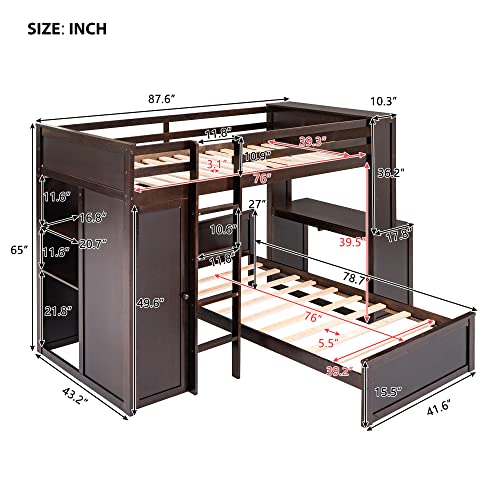 Twin Over Twin Solid Wood Bunk Bed with Storage O9769