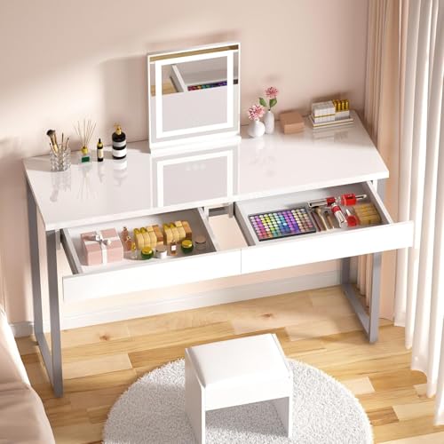 White Vanity Desk with 2 Drawers V379