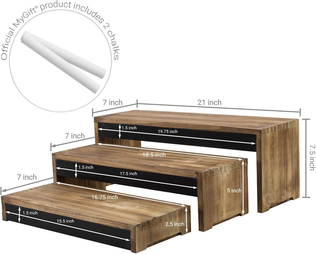 3-Tier Burnt Dark Brown Wood Cake Stand with Chalkboard Panels T6427