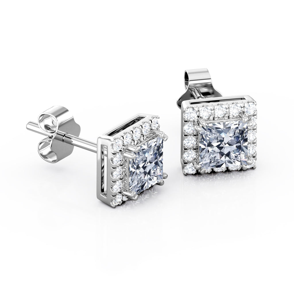 Double Prong 0.43 Carat Princess Cut Diamond Halo Stud Earrings in 10K White Gold N978718