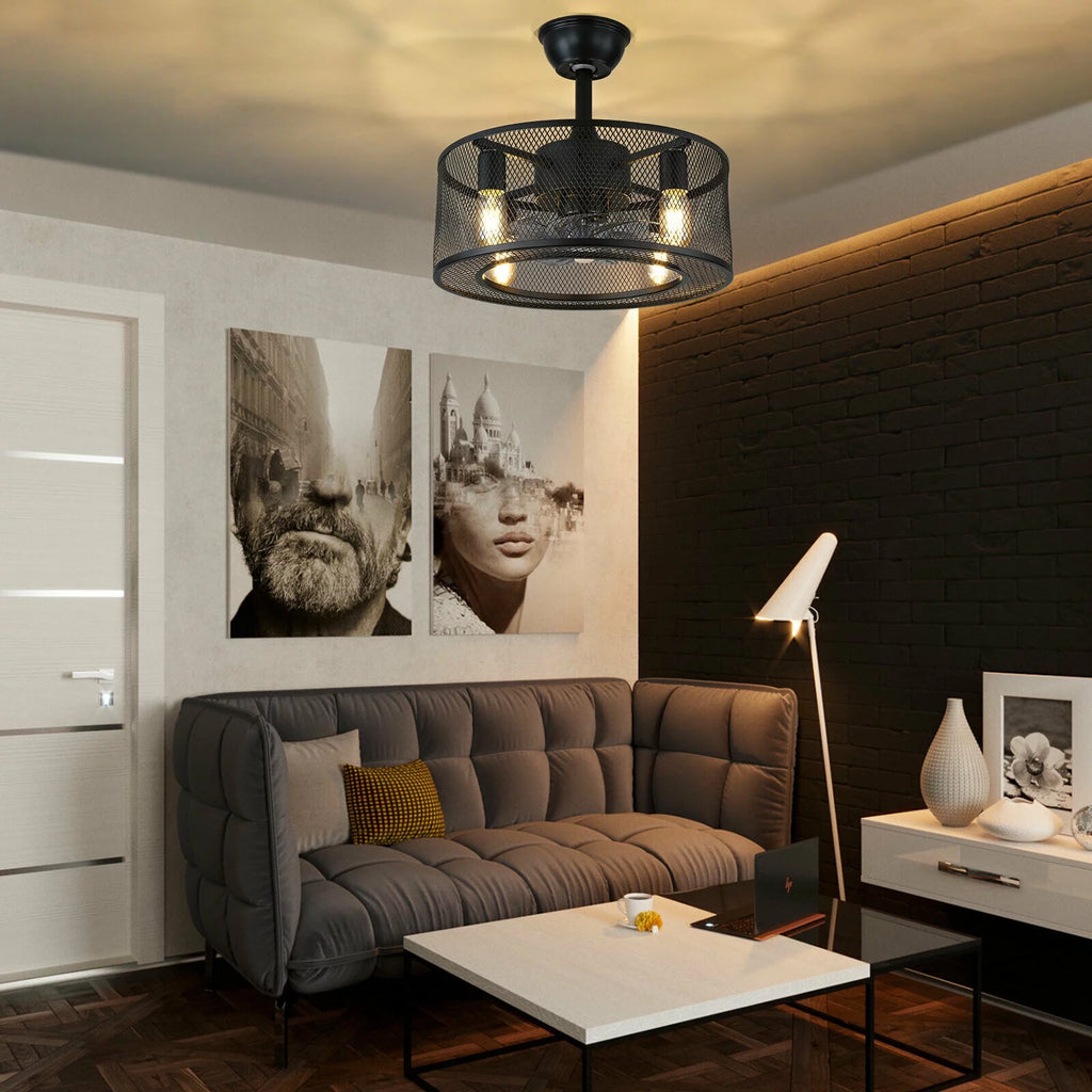 Caged Ceiling Fan Light with Remote K2162