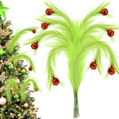 8Pcs Lime Green Fluffy Curly Christmas Tree Picks Decorations with Red Ball A8388