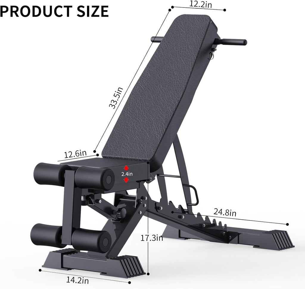 Adjustable Weight Bench, 1100 LB Capacity Heavy-duty Foldable Flat/Incline/Decline Exercise Bench O50919