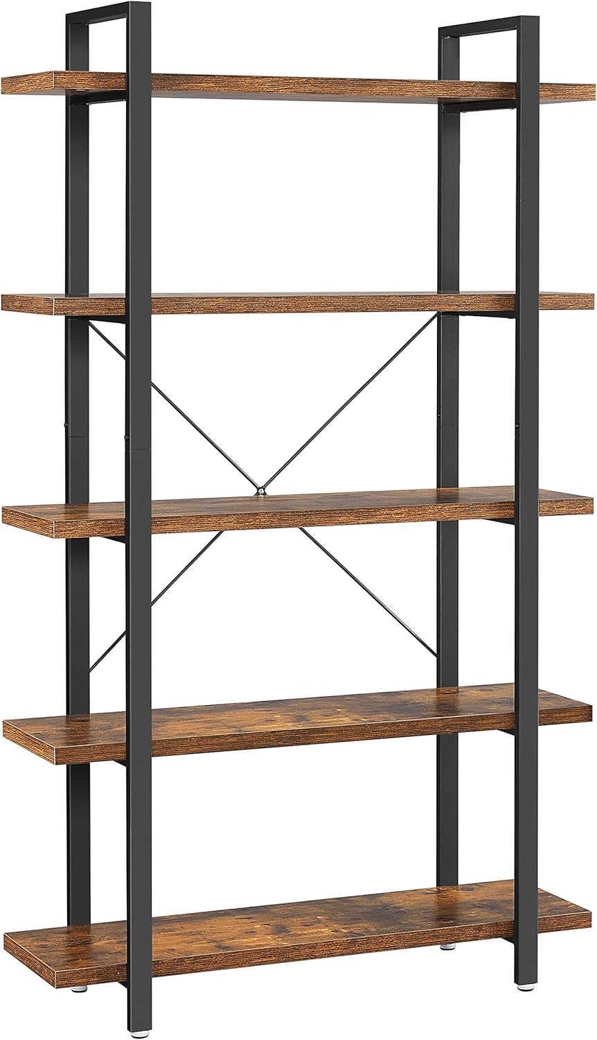 5-Tier Rustic Brown and Black Bookshelf B128105