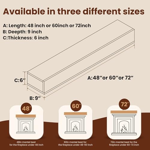 Oak Floating Mantel Shelf 60 X 9 X 6 inch O417