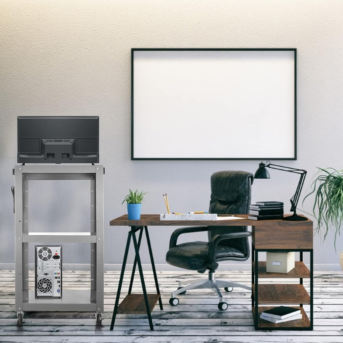 Steel Height Adjustable Media Cart with Outlets N36688