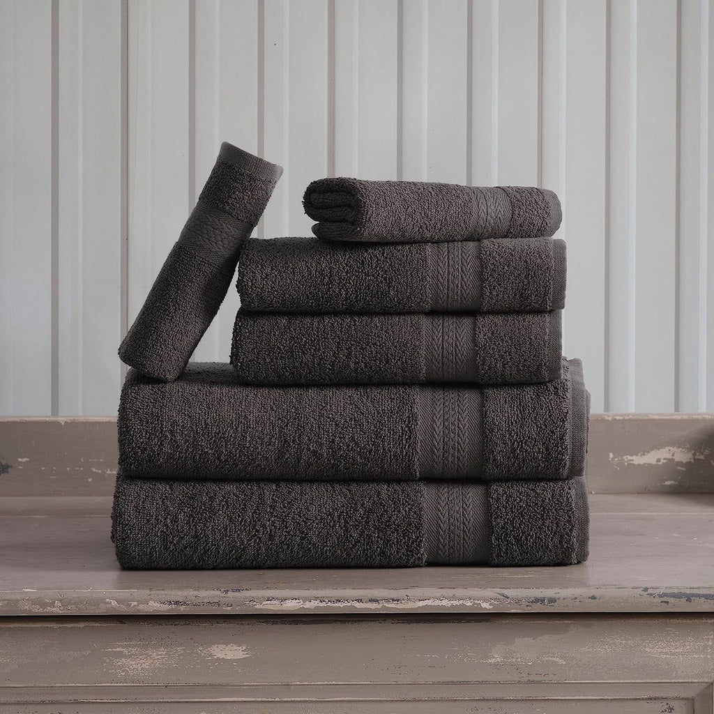 6 Piece Towel Set, 2 Bath Towels 2 Hand Towels 2 Washcloths, Grey T42527