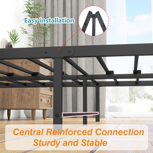 Gray Queen Size Metal Platform Bed Frame with Storage Headboard A7787