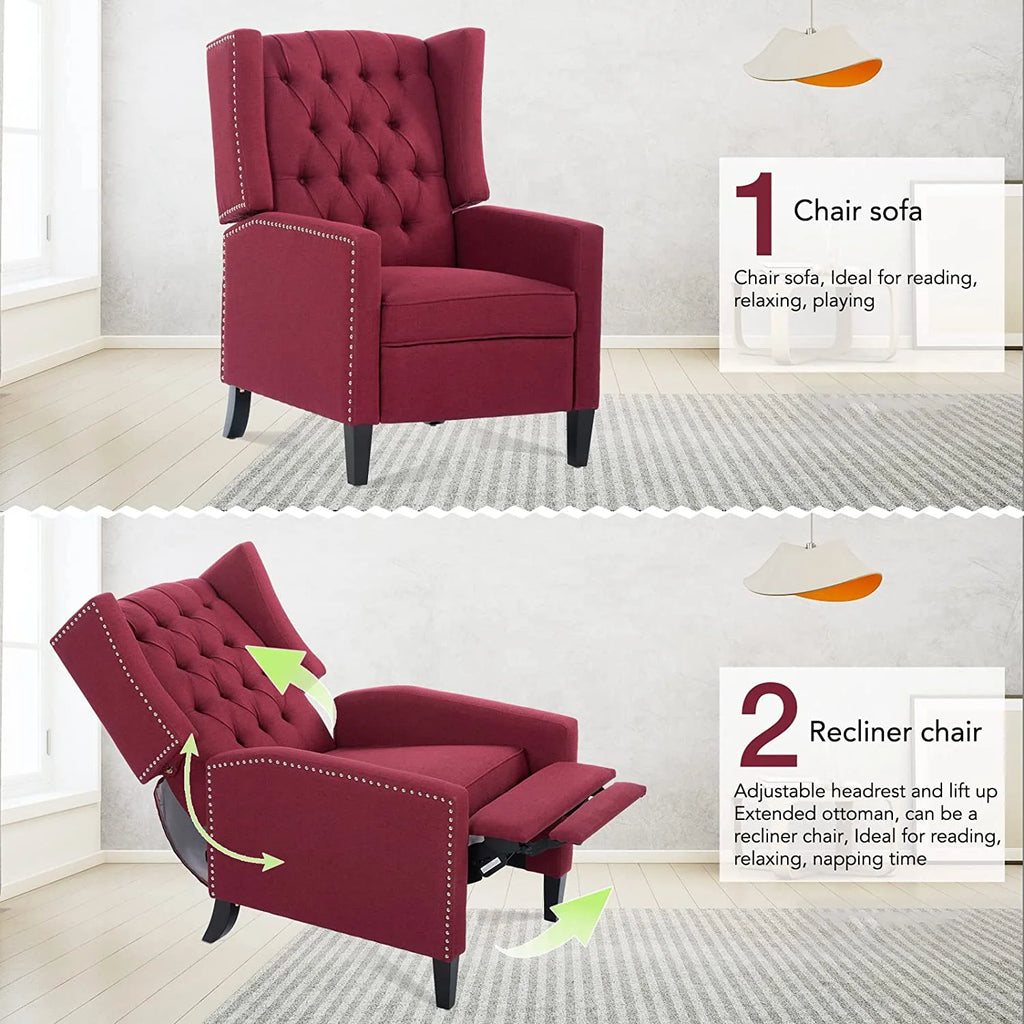 Blue Tufted Fabric Push Back Arm Recliner G244512