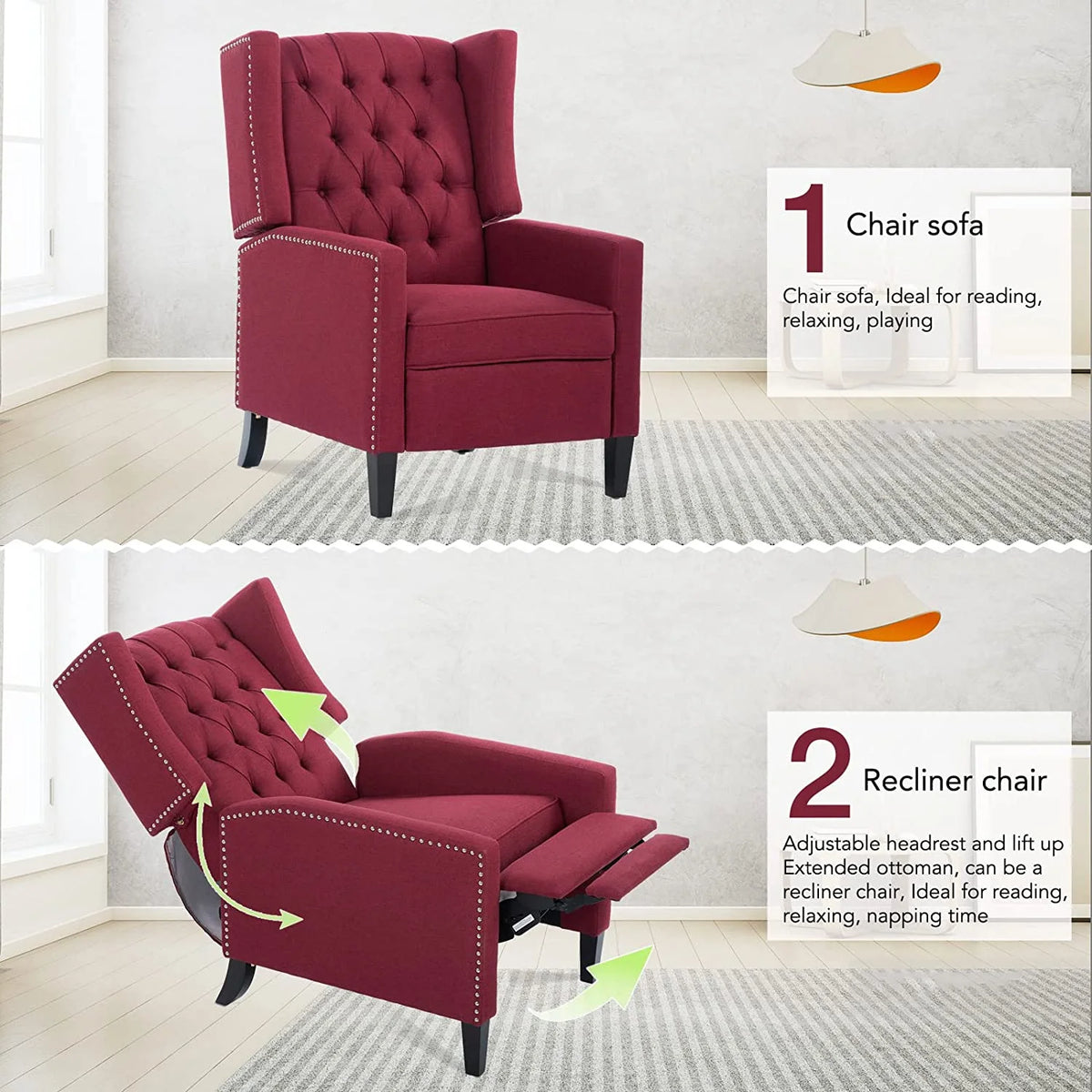 Blue Tufted Fabric Push Back Arm Recliner G244512