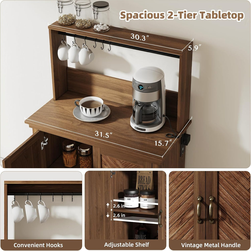 Walnut Coffee Bar Cabinet with Storage R716
