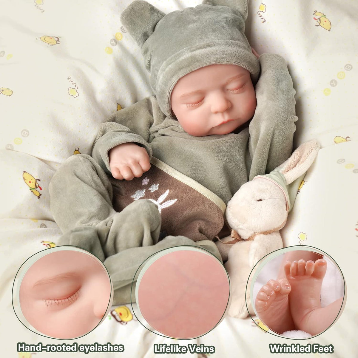 17-Inch Soft Cloth Body Realistic Newborn Sleeping Baby Doll B9761