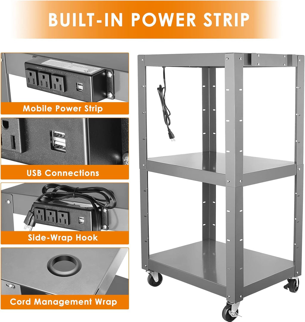 Steel Height Adjustable Media Cart with Outlets N36688