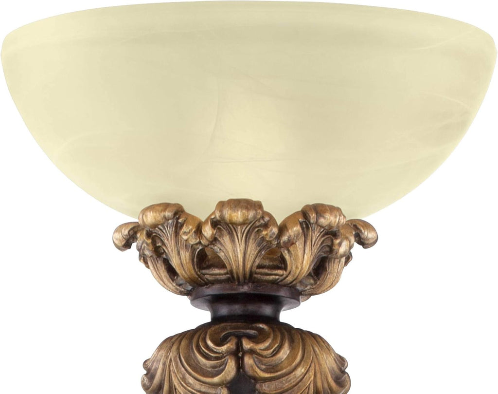 Tall Carved Wood Amber Glass Torchiere Floor Lamp M95527
