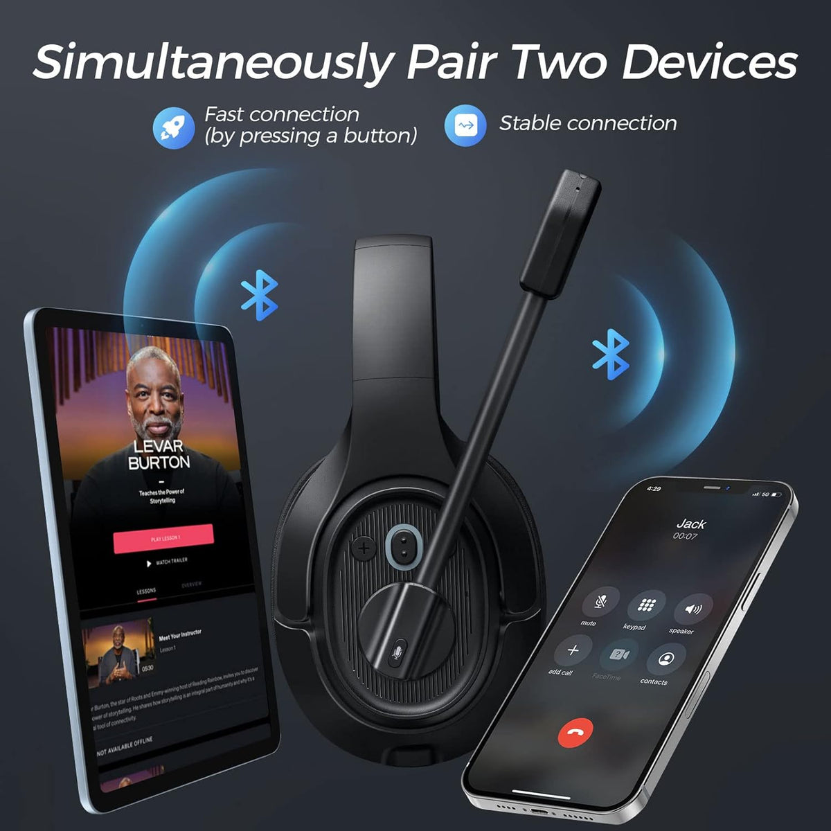 Bluetooth Headset with Microphone Noise Cancelling Wireless Headphone N400975
