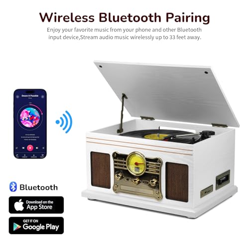 Mahogany Bluetooth Turntable with Speakers E5499