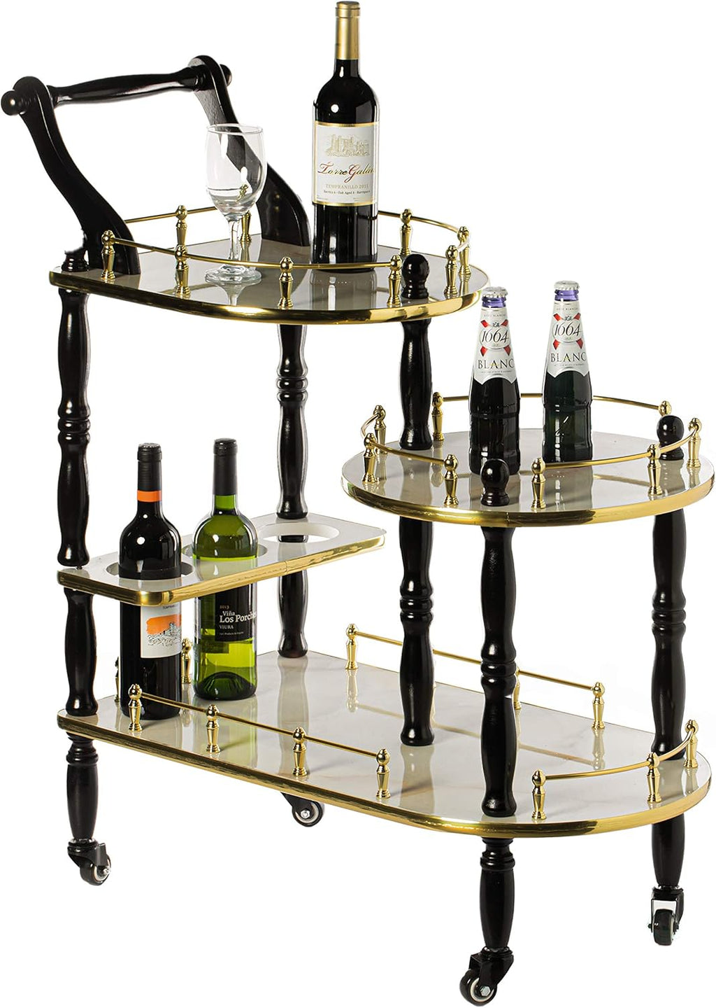 Wood 3 Tier Serving Bar Cart with Rolling Wheels X24454