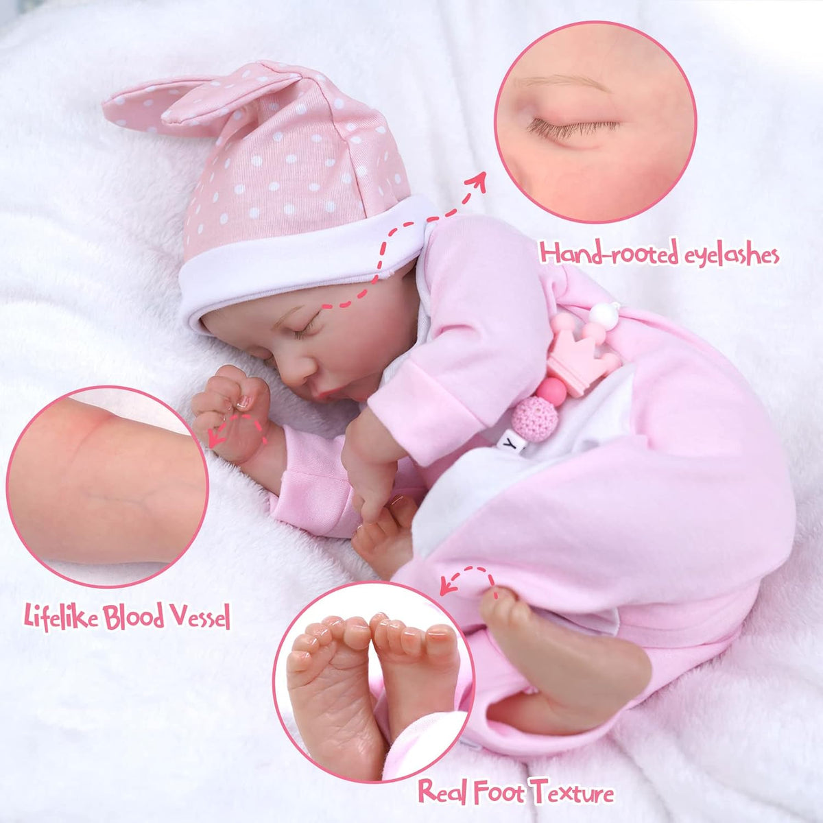 17-Inch Soft Cloth Body Realistic Newborn Sleeping Baby Doll B9761