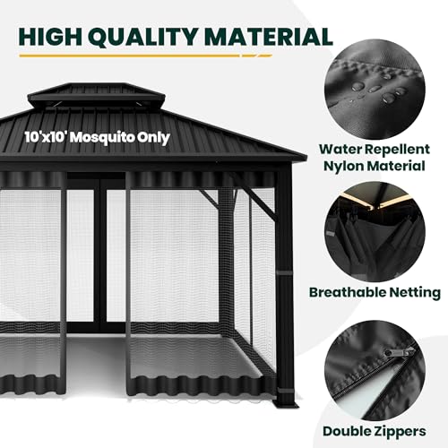 Black 10' x 10' 4-Panel Mosquito Netting with Zippers Q6159