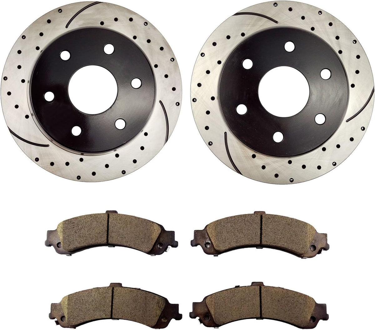 Rear Brake Kit with Drilled Slotted Rotors and Ceramic Brake Pads O3210