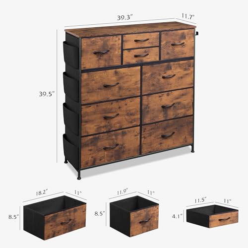 Rustic Brown 10 Drawer Fabric Dresser with Metal Frame L478263