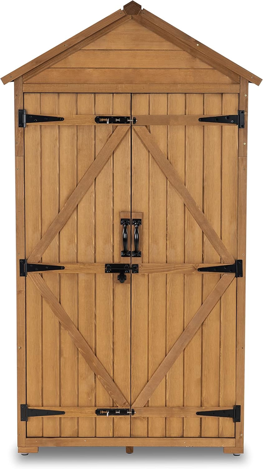 Outdoor Wood Storage Cabinet with Shelves and Latch U5273