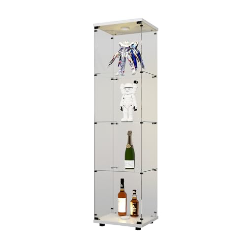 4-Tier Glass Display Cabinet with Metal Lock, 5mm Tempered Glass, 16.7" W x 14.3" D x 64.5" H M3599
