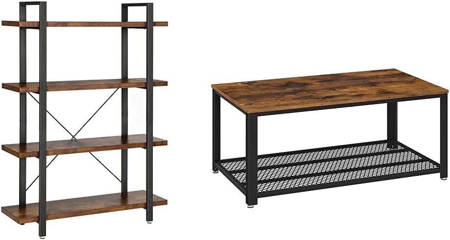5-Tier Rustic Brown and Black Bookshelf B128105