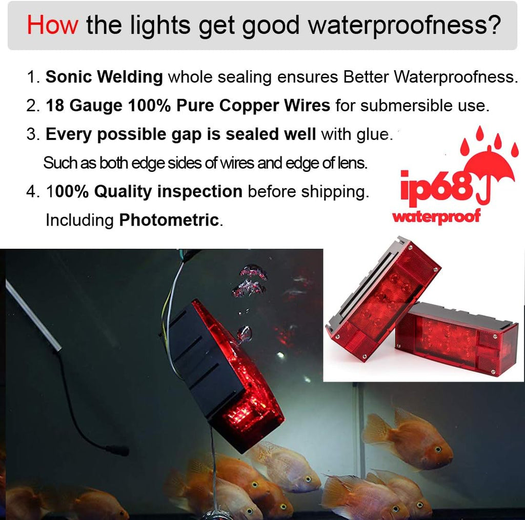 2PCS 12V LED Submersible Rectangular Trailer Lights T534