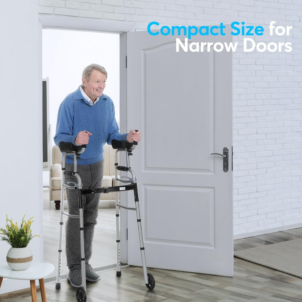 Folding Walker with 5’’ Wheels and Removable Padded Armrests U9400