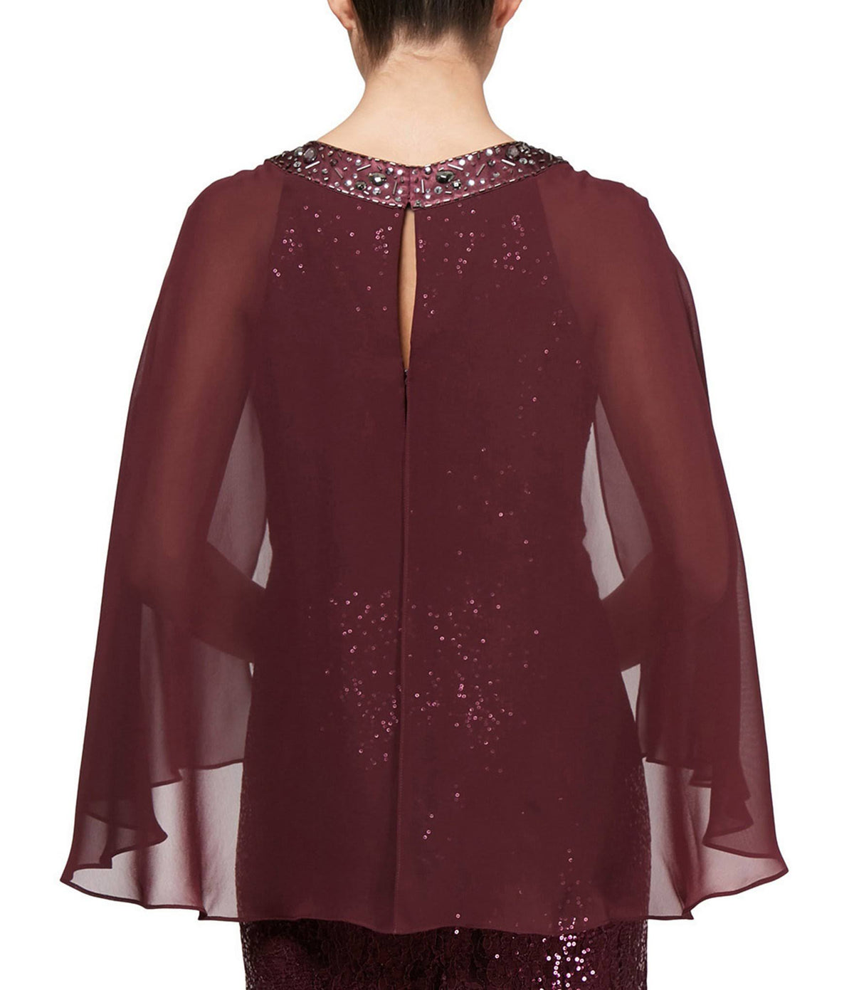 Sequin Lace Chiffon Capelet Gown I10418