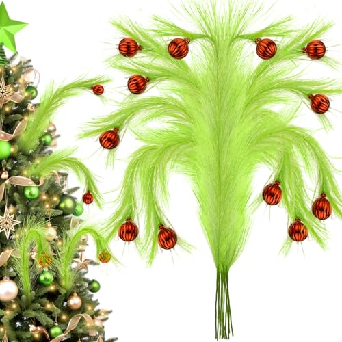8Pcs Lime Green Fluffy Curly Christmas Tree Picks Decorations with Red Ball A8388