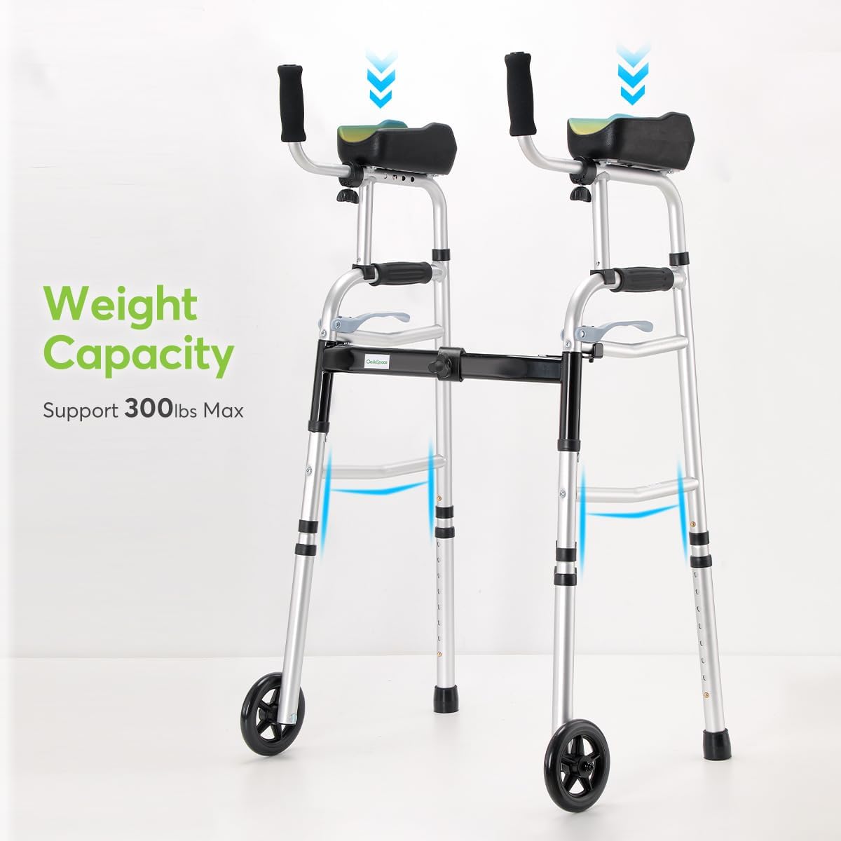 Folding Walker with 5’’ Wheels and Removable Padded Armrests U9400